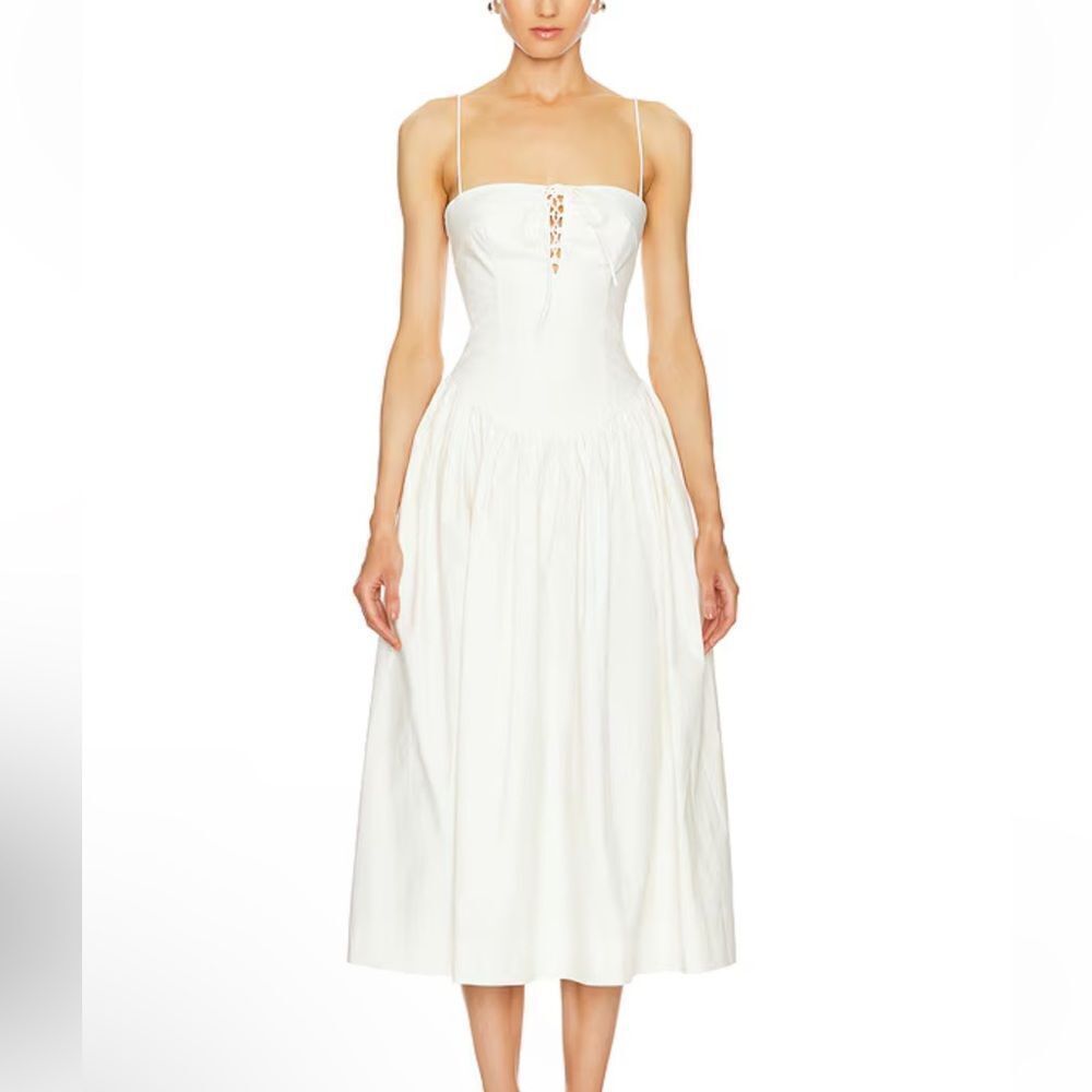 NWT L’Academie by Marianna Thierry Midi Dress in Ivory cotton bustier Revolve M